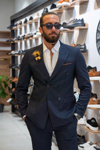 Load image into Gallery viewer, Watt Slim Fit Double Breasted Self-Line Detail Dark Blue Suit
