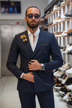 Load image into Gallery viewer, Watt Slim Fit Double Breasted Self-Line Detail Dark Blue Suit
