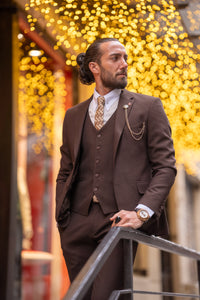 Watt Slim Fit Self-Patterned Brown Suit