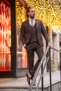 Watt Slim Fit Self-Patterned Brown Suit