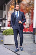 Load image into Gallery viewer, Watt Slim Fit Self-Patterned Navy Blue Suit
