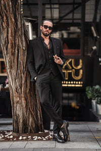 Watt Slim Fit Self-Patterned Black Suit
