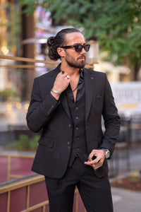 Watt Slim Fit Self-Patterned Black Suit