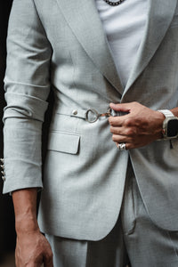 Abboud Slim Fit Grey Suit with Chain Detail