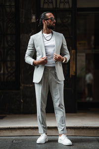 Abboud Slim Fit Grey Suit with Chain Detail