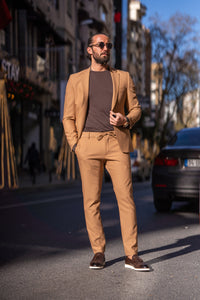 Watt Slim Fit Camel Lycra Suit