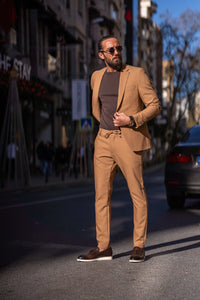 Watt Slim Fit Camel Lycra Suit