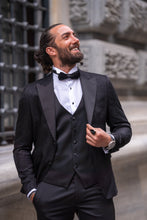 Load image into Gallery viewer, Watt Slim Fit Self-Patterned Satin Black Tuxedo
