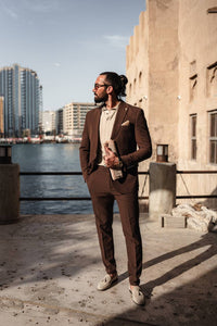 Monarch Special Design Mono Collar Detailed Suit – Brown