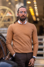 Load image into Gallery viewer, Eden Slim Fit Self-Patterned Camel Knitwear
