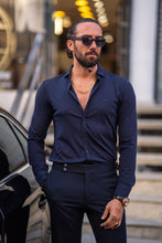Load image into Gallery viewer, Eden Slim Fit Long Sleeve Navy Shirt
