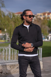 Eden Slim Fit Black Zippered Knitwear