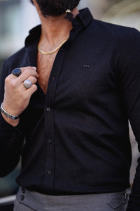 Eden Slim Fit Lyca Long Sleeve Black Shirt