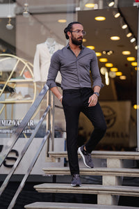 Eden Slim Fit Long Sleeve Grey Shirt