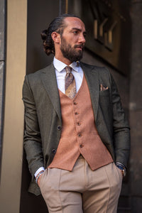 Eden Slim Fit Combination Khaki Suit