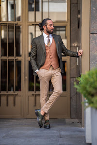 Eden Slim Fit Combination Khaki Suit