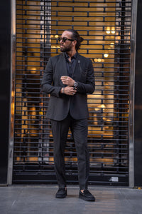 Eden Slim Fit Custom Design Wide Collared Black Suit