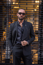 Load image into Gallery viewer, Eden Slim Fit Custom Design Wide Collared Black Suit
