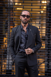 Eden Slim Fit Custom Design Wide Collared Black Suit