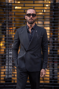 Eden Slim Fit Custom Design Wide Collared Black Suit