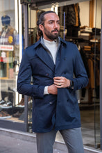 Load image into Gallery viewer, Eden Slim Fit Wide Collared Navy Trench Coat
