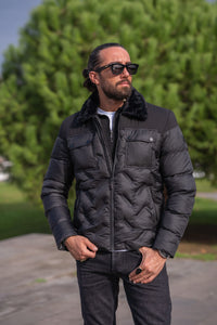 Eden  Slim Fit Capitone Black Coat