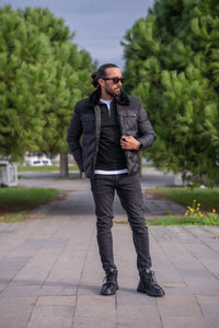 Eden  Slim Fit Capitone Black Coat