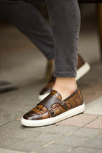 Load image into Gallery viewer, Stanley Brown Croc Pattern Loafer with Pool Sole Buckle Detail
