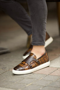 Stanley Brown Croc Pattern Loafer with Pool Sole Buckle Detail