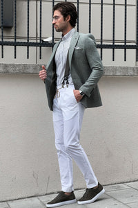 Simon Sim Fit Self-Patterned Light Green Blazer