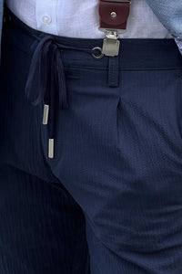 Simon Slim Fit High Quality Self Patterned Navy Cotton Pants