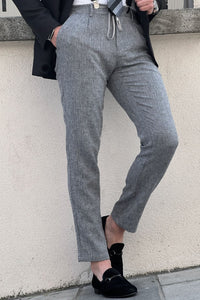 Simon Slim Fit High Quality Self Patterned Gray Linen Pants