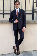 Load image into Gallery viewer, Simon Sim Fit Double Breasted Navy Blue Woolen Suit
