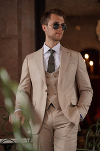 Simon Slim Fit Beige Woolen Suit