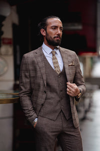 Craig Slim Fit Brown Plaid Detailed Suit