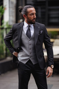 Craig Slim Fit Black Plaid Detailed Suit