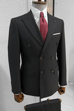 Load image into Gallery viewer, Simon Slim Fit Double Breasted Striped BLACK Woolen Suit
