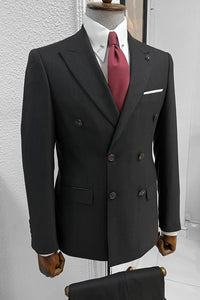 Simon Slim Fit Double Breasted Striped BLACK Woolen Suit