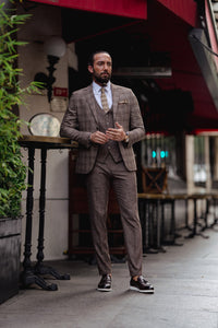 Craig Slim Fit Brown Plaid Detailed Suit