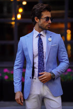 Load image into Gallery viewer, Jude Slim Fit High Quality Mono Collared Linen Blue Jacket
