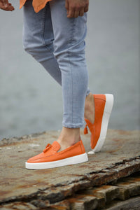 Stanley Eva Sole Tasseled Orange Leather Shoes