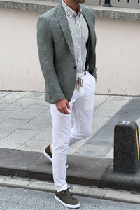 Simon Sim Fit Self-Patterned Light Green Blazer