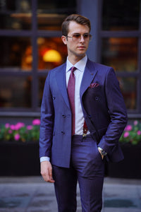 Jude Slim Fit Double Breasted Striped Navy Blue Suit