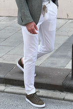Load image into Gallery viewer, Simon Slim Fit High Quality Self Patterned White Cotton Pants
