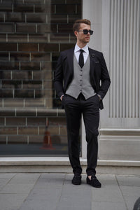 Simon Slim Fit Wool Combination Black & Gray Suit