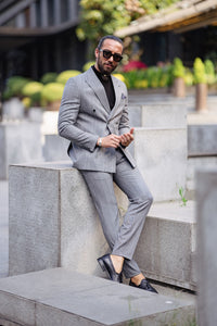 Craig Slim Fit Gray Double Breasted Suit