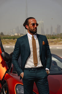Myles Slim Fit Special Series Gold Detailed Green Suit