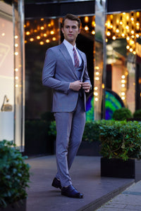 Jude Slim Fit High Quality Patterned Grey Woolen Suit