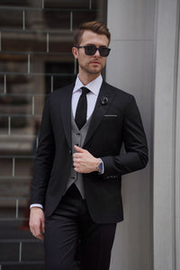 Simon Slim Fit Wool Combination Black & Gray Suit
