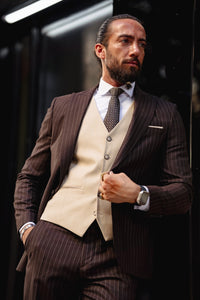 Stanley Custom Design Self-Patterned Beige Brown Slim Fit Suit